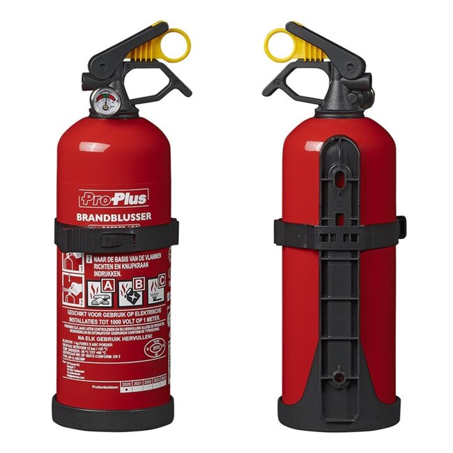 ProPlus Brandblusser met manometer - poeder - brandklasse ABC - 1 kg - vorstbestendig - universeel inzetbaar