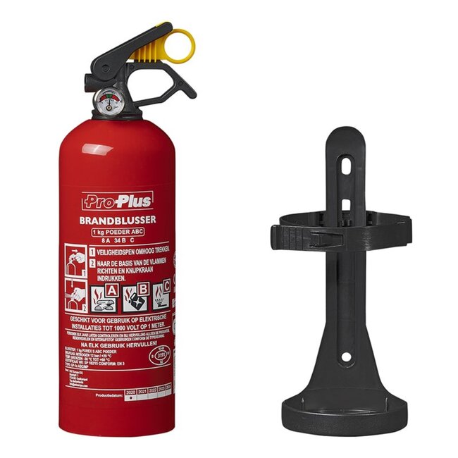 ProPlus Brandblusser met manometer - poeder - brandklasse ABC - 1 kg - vorstbestendig - universeel inzetbaar