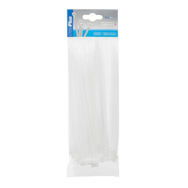 ProPlus Kabelbinderset - 200 x 3,5 mm - 100 stuks - Wit - Hoge treksterkte - Weerbestendig