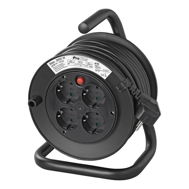 ProPlus Kabelhaspel - 4 aansluitingen - 15 meter - met stroomonderbreker - voor binnengebruik