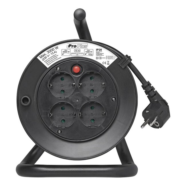 ProPlus Kabelhaspel - 4 aansluitingen - 15 meter - met stroomonderbreker - voor binnengebruik