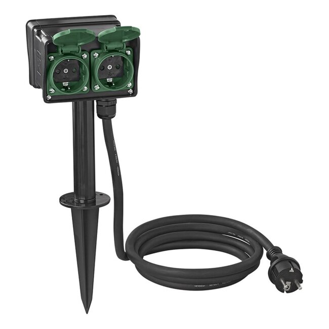 ProPlus Dubbele tuincontactdoos - 4-voudig - 2 meter kabel - IP44 - 3680W - Neopreenkabel