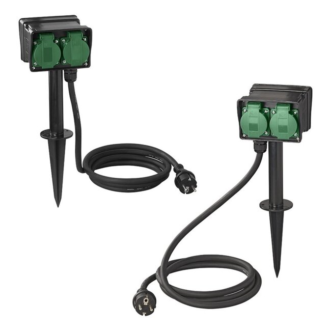 ProPlus Dubbele tuincontactdoos - 4-voudig - 2 meter kabel - IP44 - 3680W - Neopreenkabel