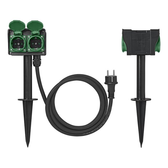 ProPlus Dubbele tuincontactdoos - 4-voudig - 2 meter kabel - IP44 - 3680W - Neopreenkabel