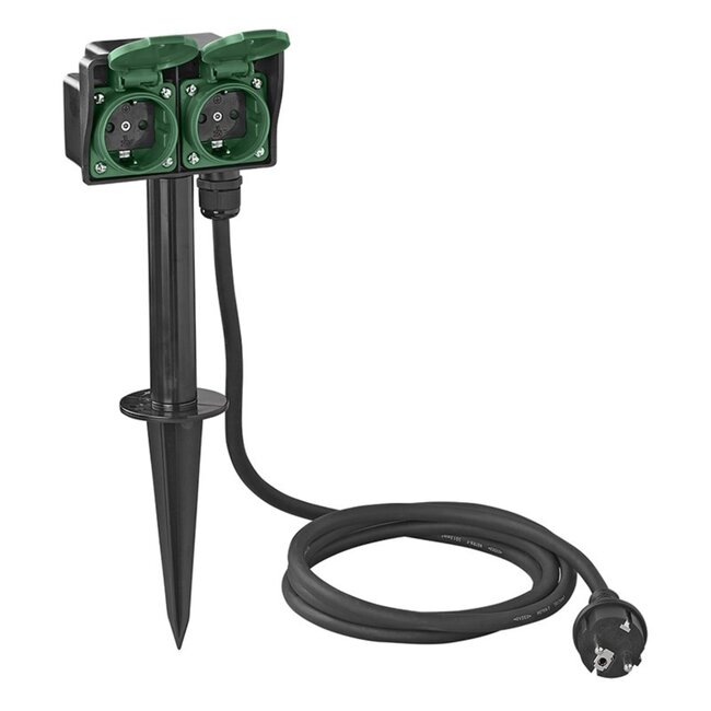 ProPlus Dubbele tuincontactdoos - 2-voudig - 2 meter kabel - IP44 - 3680W vermogen