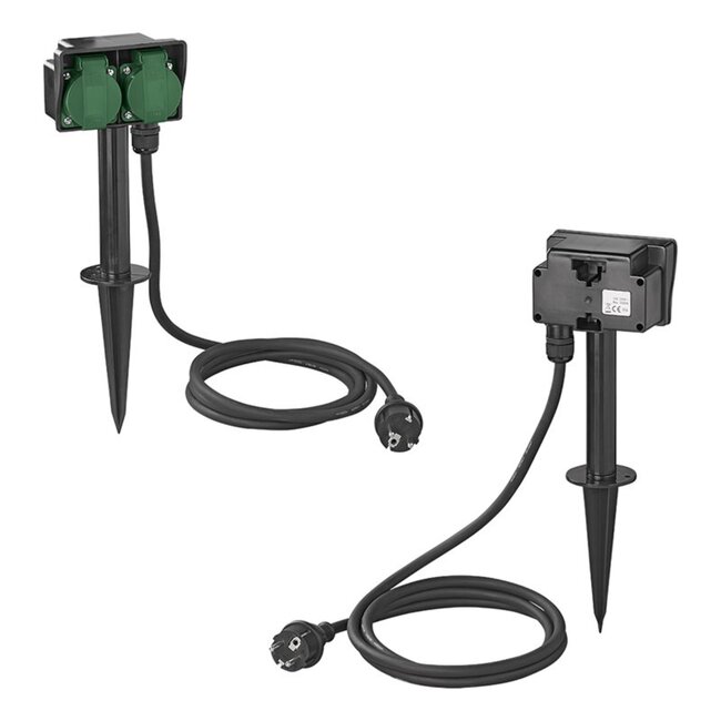 ProPlus Dubbele tuincontactdoos - 2-voudig - 2 meter kabel - IP44 - 3680W vermogen