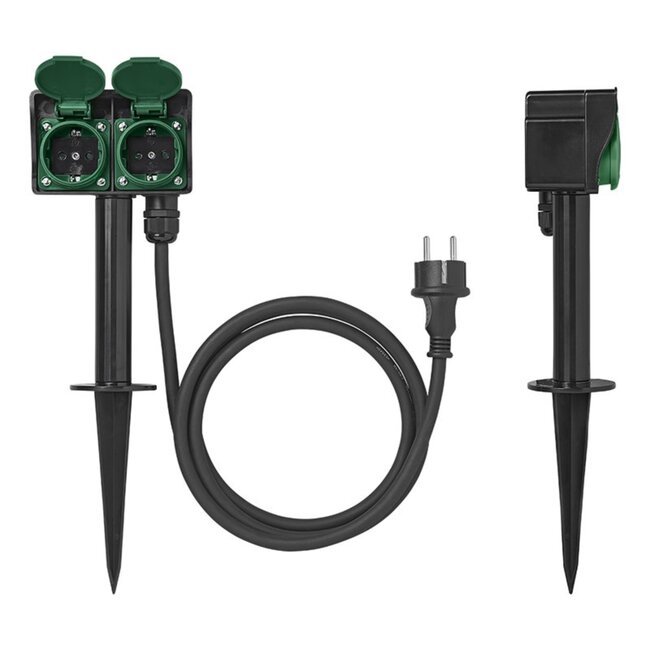 ProPlus Dubbele tuincontactdoos - 2-voudig - 2 meter kabel - IP44 - 3680W vermogen