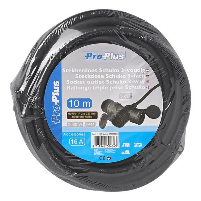 ProPlus 3-voudige stekkerdoos - 10 meter - IP44 - H07RN-F kabel - 3680W
