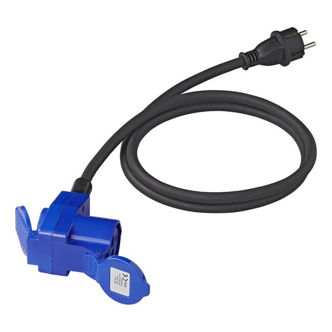 ProPlus Verloopkabel - 150 cm - Schuko naar haakse CEE - spatwaterdicht - IP44