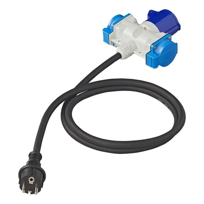 ProPlus Verloopkabel - 3 weg - 150 cm - 3 x 2.5 mm² - Schuko naar CEE en 2 x Schuko