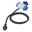 Pro Plus Verloopkabel - 3 Weg - 150 cm - 3 x 1.5 mm2 - van Schuko Stekker naar CEE Contrastekkers en 2 x Schuko WCD