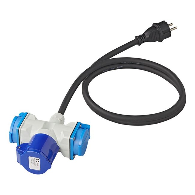 ProPlus Verloopkabel - 3 weg - 150 cm - Schuko naar CEE en 2x Schuko - IP44