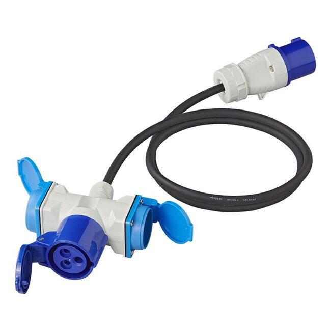 ProPlus Verloopkabel - 3 weg - 150 cm - CEE stekker naar CEE en Schuko WCD
