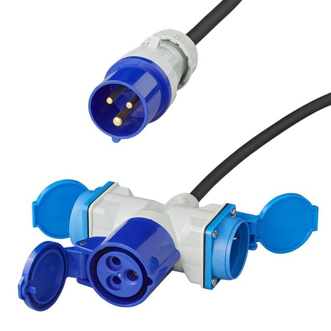 ProPlus Verloopkabel - 3 weg - 150 cm - CEE stekker naar CEE en Schuko WCD