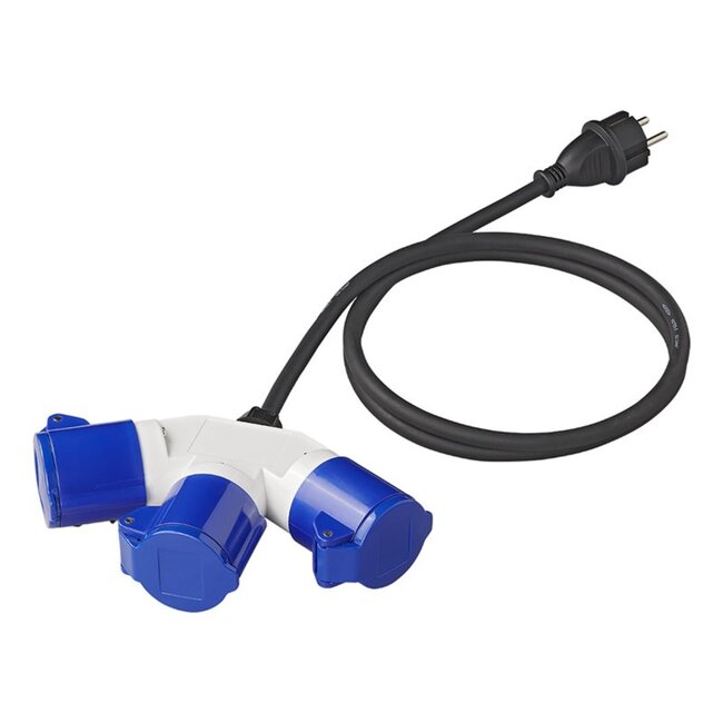 ProPlus Verloopkabel - 3 weg - 150 cm - Schuko naar 3 CEE - IP44 - 3x2.5 mm²