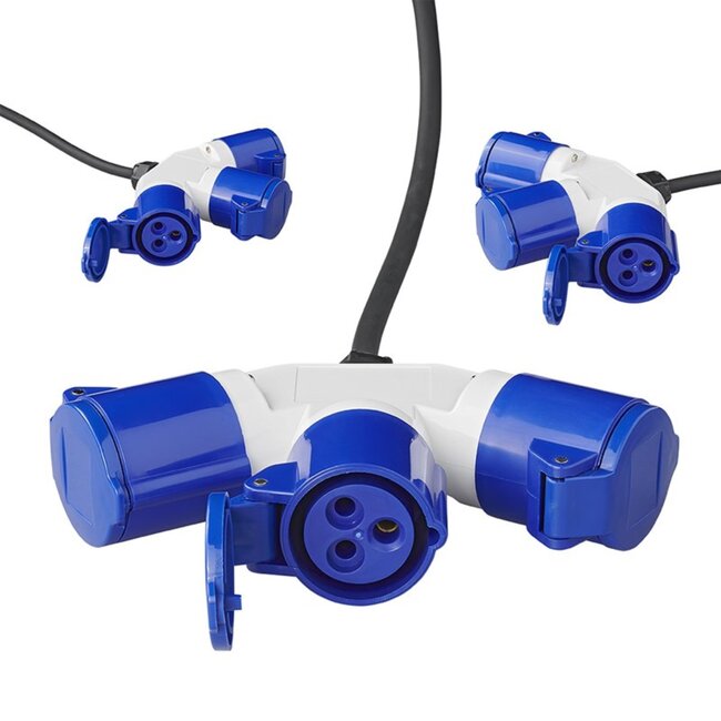 ProPlus Verloopkabel - 3 weg - 150 cm - Schuko naar 3 CEE - IP44 - 3x2.5 mm²