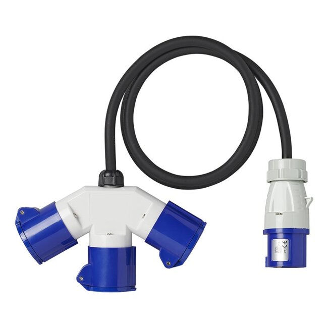 ProPlus Verloopkabel - 3 weg - 150 cm - 3 x 1.5 mm² - CEE stekker naar 3 CEE contrastekkers