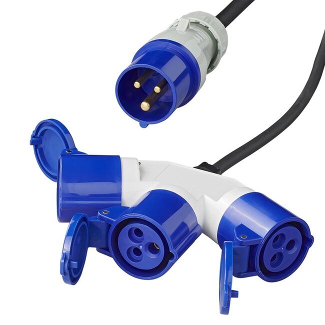 ProPlus Verloopkabel - 3 weg - 150 cm - 3 x 1.5 mm² - CEE stekker naar 3 CEE contrastekkers