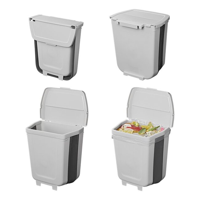 ProPlus Opvouwbare afvalbak - 8 liter - grijs - ideaal voor caravan en camper