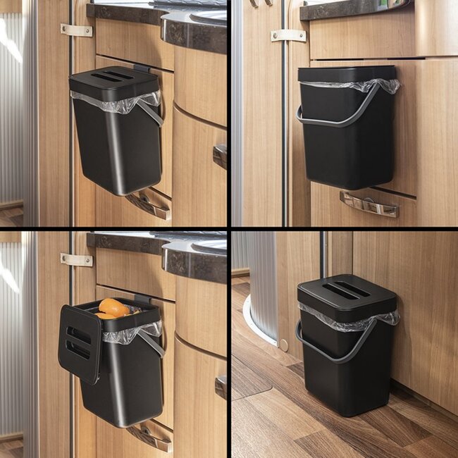 ProPlus Compacte afvalbak met deksel - 5 liter - zwart - ideaal voor caravan en camper