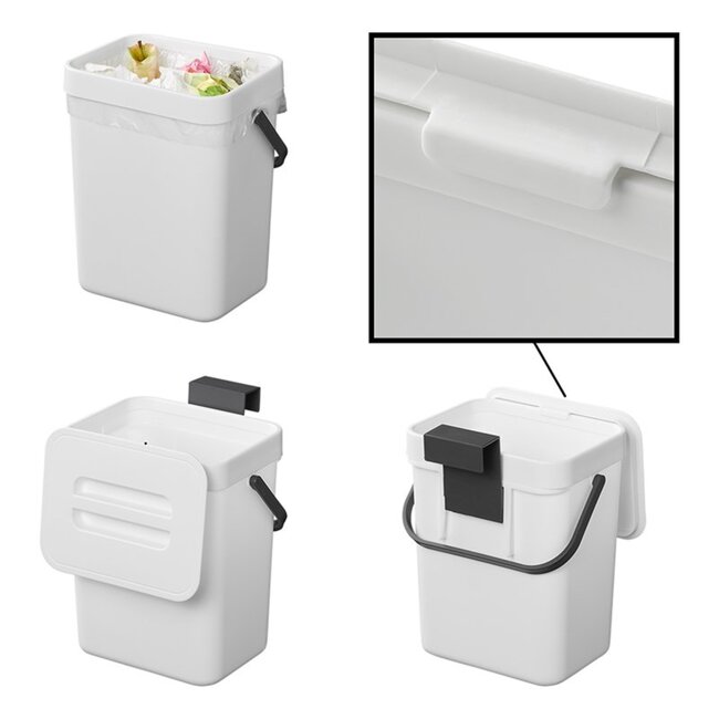 ProPlus Compacte afvalbak met deksel - 3 liter - wit - ideaal voor caravan en camper