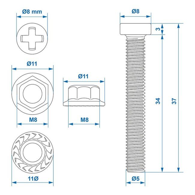 ProPlus Schroevenset voor stekkerdoos - 6-delig - M8 x 34 mm - hoogwaardig materiaal