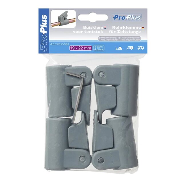 ProPlus Buisklemmen voor tentstokken - 19-22 mm - Powergrip snelsluiting - 4 stuks