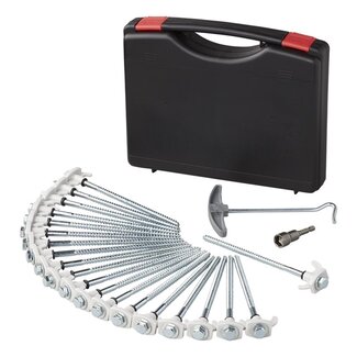 ProPlus Schroefbare tentharingen set - metaal - 20 cm - 20 stuks met adapter en haringtrekker