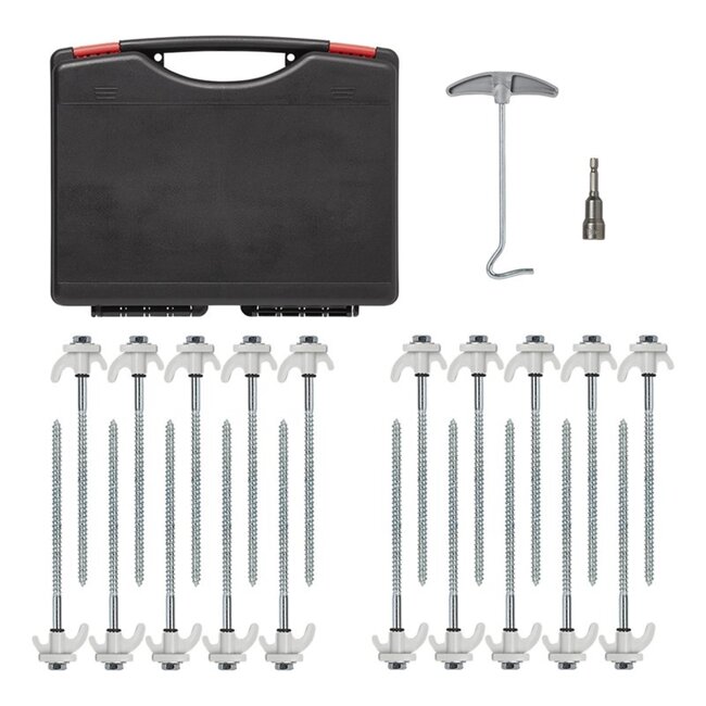 ProPlus Schroefbare tentharingen set - metaal - 20 cm - 20 stuks met adapter en haringtrekker