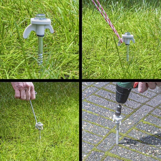 ProPlus Schroefbare tentharingen set - metaal - 20 cm - 20 stuks met adapter en haringtrekker