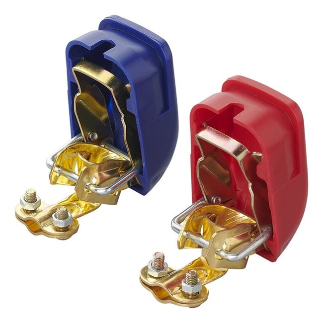 ProPlus Accupoolklemmen set - Snelsluiting - DIN - Messing - Kunststof - Ø 16-18 mm - Blauw/Rood