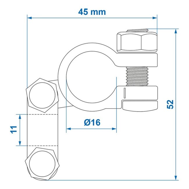 ProPlus Accupoolklem - Binnendiameter 16-17 mm - Messing en staal - Min-pool