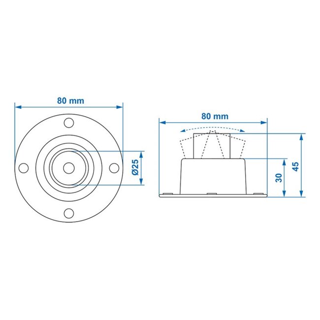 ProPlus Roteerbare voeten voor tafelpoten en opstapjes - Ø 25 mm - Set van 4 stuks
