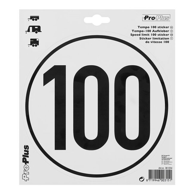 ProPlus Vervangende sticker - Tempo 100 - Duitsland - Weerbestendig vinyl - UV-bestendig