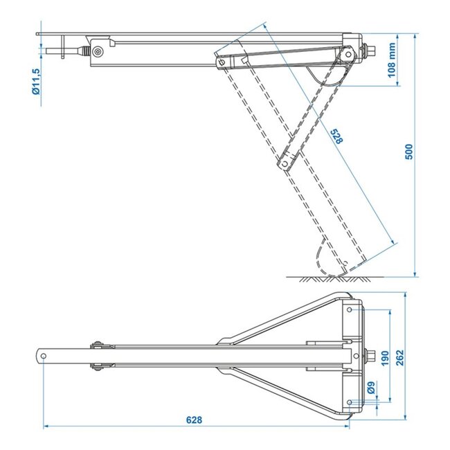ProPlus Caravanhoeksteun - Verzinkt staal - 800 kg draagvermogen - 605x260x500 mm