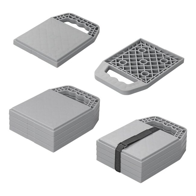 ProPlus Onderlegplaten met handvat - stapelbaar - set van 4 - lichtgewicht kunststof - 23x17x2,1 cm - grijs
