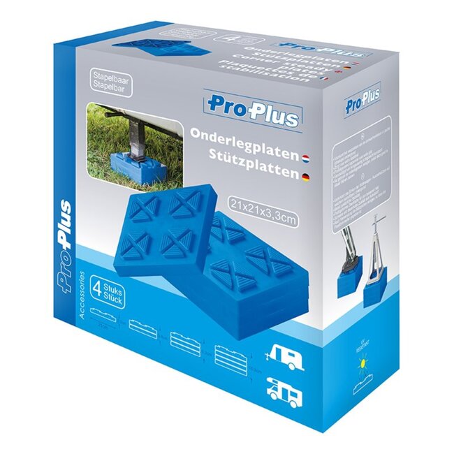 ProPlus Stapelbare onderlegplaten - extra grip - UV-bestendig - 21x21 cm - set van 4