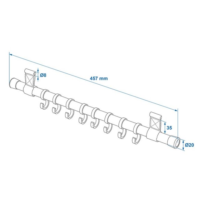 ProPlus Aluminium tentkapstok - 45,7 cm - Inclusief 8 haken - Voor voortent en camper