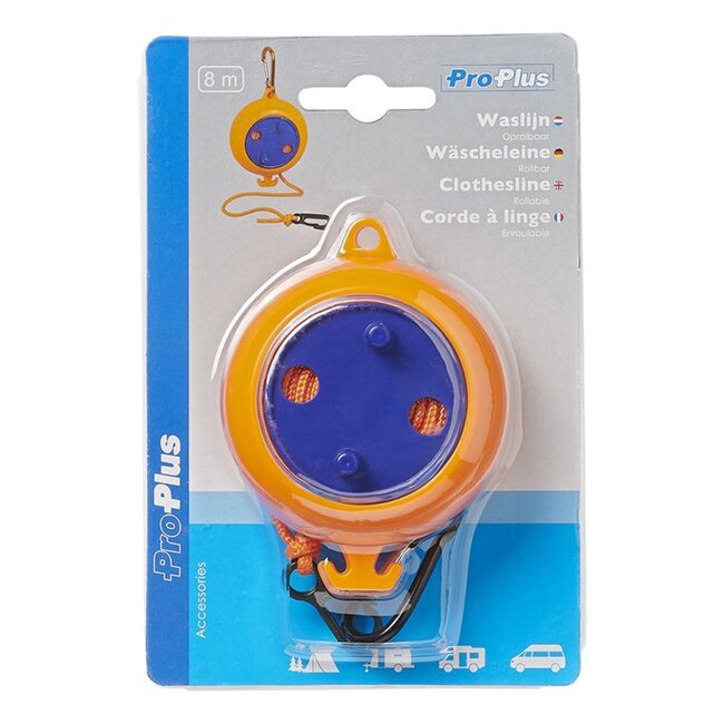 ProPlus Oprolbare waslijn - 8 meter - oranje - ideaal voor tuin en camping