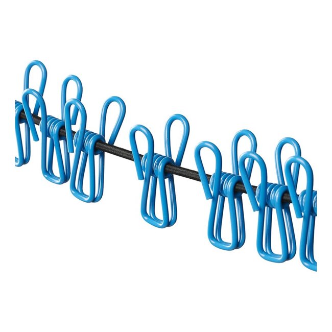 ProPlus Elastische waslijn - 200 tot 330 cm - Inclusief 12 wasknijpers - Zwart/Blauw