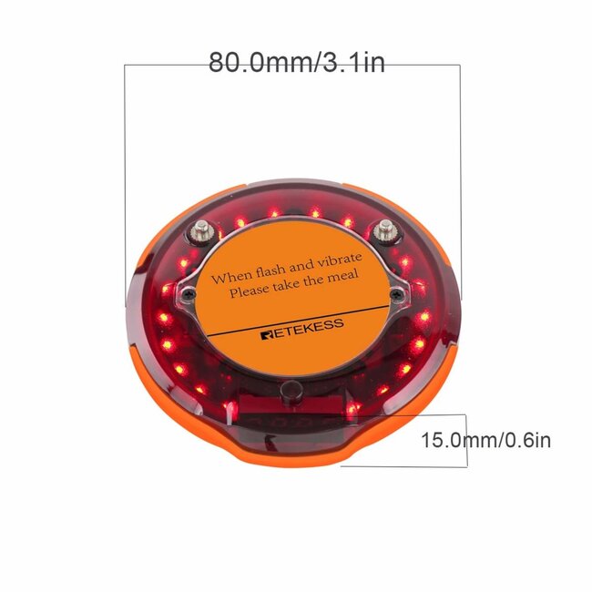 Retekess Gastoproepsysteem horeca - kunststof - IP67 waterdicht, groot bereik tot 800 m - 8 x 8 x 1,5 cm - 10 oproepschijven