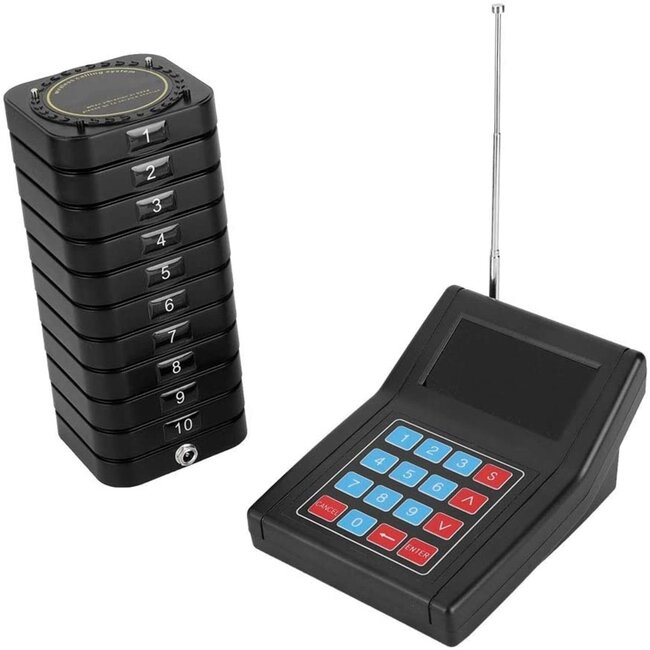 Retekess gastenoproepsysteem horeca - kunststof - draadloos bereik 300 m - oproepschijven 6.4 x 4.4 x 2.8 cm - zwart - 10 stuks