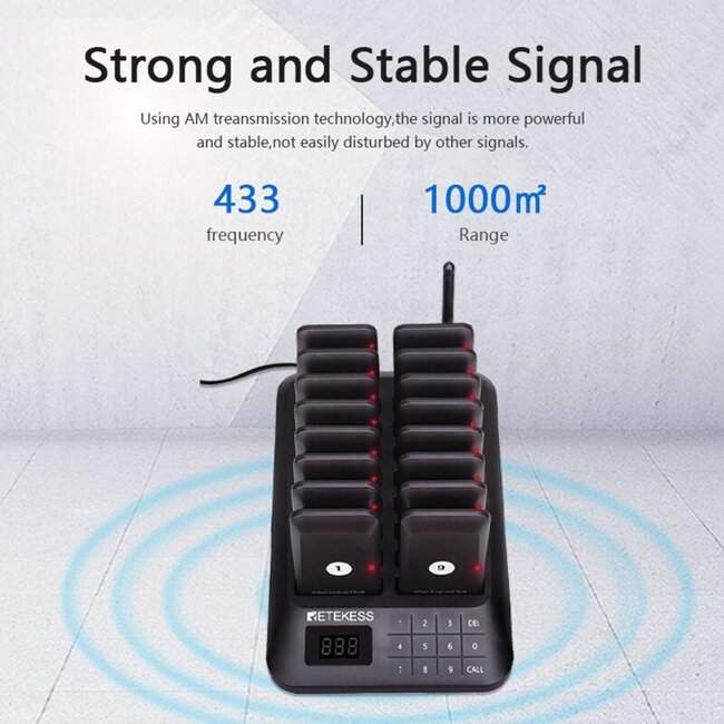 Retekess Gastenoproepsysteem - kunststof - waterdicht IP32 - 300 m bereik - pieper 10,6x5,2x1,1 cm - zwart - 16 stuks - horeca