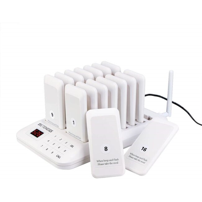 Retekess Gasten oproepsysteem - kunststof - draadloos - 10,6 x 5,2 x 1,1 cm - wit - 16 piepers - horeca - 300 m bereik