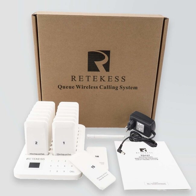 Retekess Gasten oproepsysteem - kunststof - draadloos - 10,6 x 5,2 x 1,1 cm - wit - 16 piepers - horeca - 300 m bereik