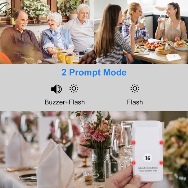 Retekess Gasten oproepsysteem - kunststof - draadloos - 10,6 x 5,2 x 1,1 cm - wit - 16 piepers - horeca - 300 m bereik