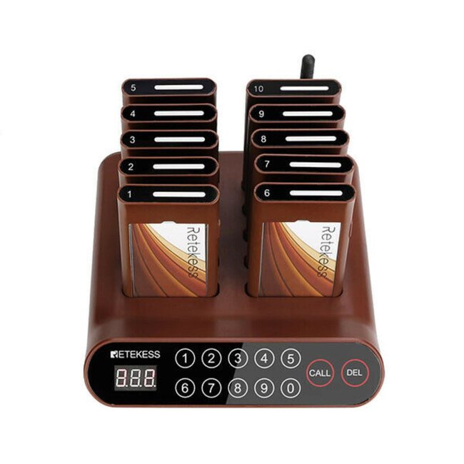 Retekess Draadloos gastenoproepsysteem - bereik 600 m - 10 ontvangers - 104 x 50 x 8 mm - horeca - snel opladen 3 uur