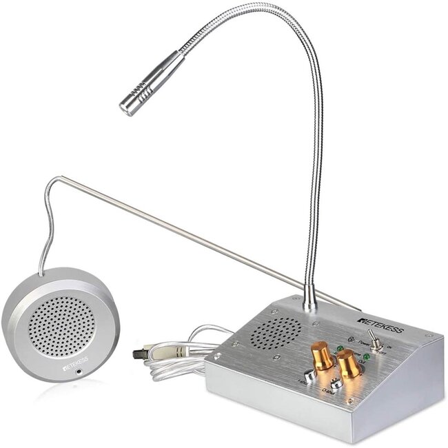 Retekess vensterintercom - aluminium - handenvrije tweewegcommunicatie - 15 x 10 x 5 cm - zilver - 2-delig - voor loketten