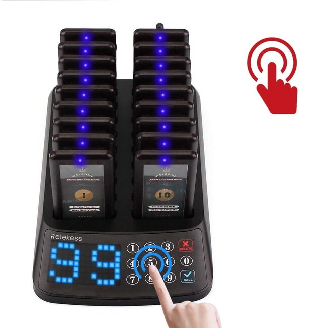 Retekess Draadloos oproepsysteem - ABS - water- en oliebestendig, bereik 1000 m - 28,2x16,0x3,7 cm - 18 ontvangers - horeca