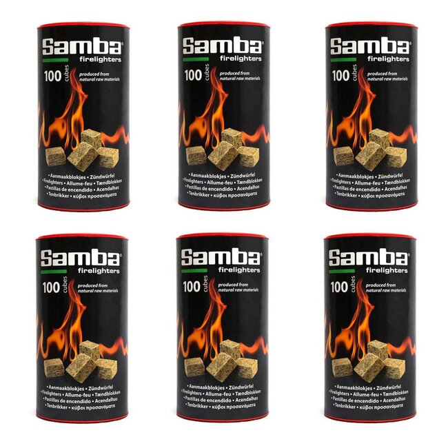 Samba Aanmaakblokjes - plantaardige olie en naaldhout - bruin - 600 stuks in kokers - aansteken van barbecue en open haard